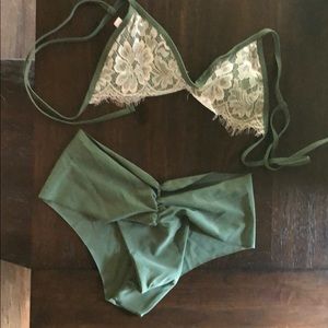 Zag up scrunch lace overlay bikini